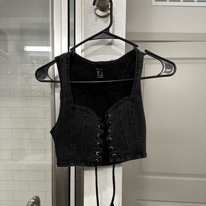 F21 Cropped Lace up Denim Top in Small